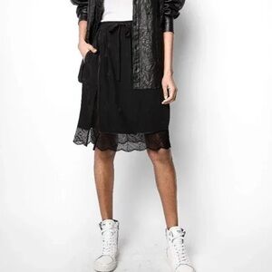 Zadig & Voltaire Black Silk Skirt with Lace Trim